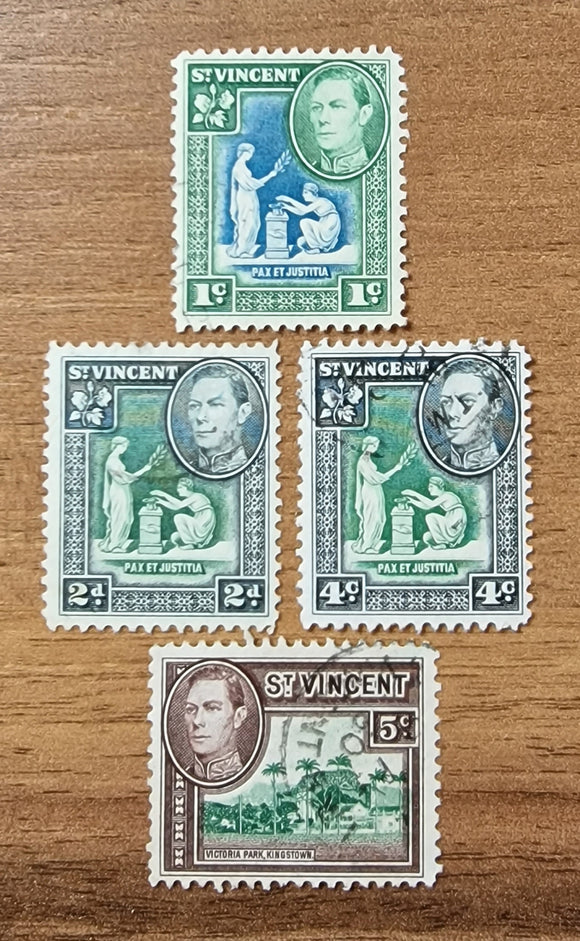 St Vincent Stamps 1938/49. King George VI; Seal of the Colony. Sg: VC 152/68. Used Hinged.