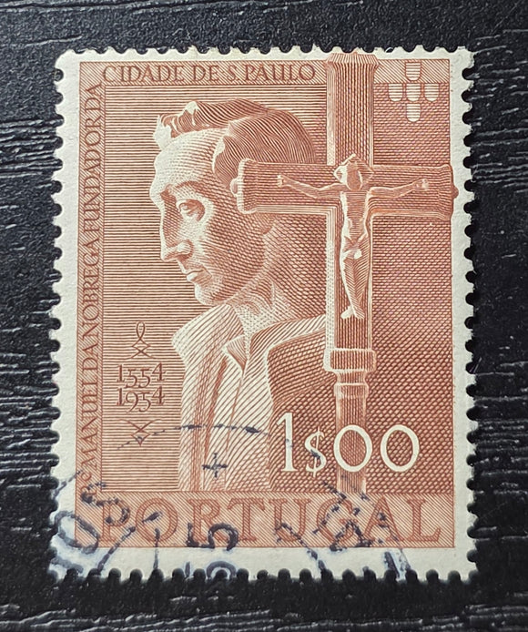 Portugal Stamp 1954. Manuel da Nóbrega, Jesuit, Founder of São Paulo. Mi: PT 831. Used.