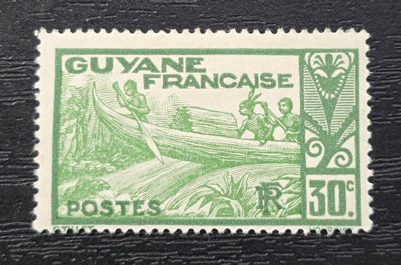 French Guiana Stamp 1929. Canoe on the Maroni. Yt: FR-GY 117. Mint Hinged.