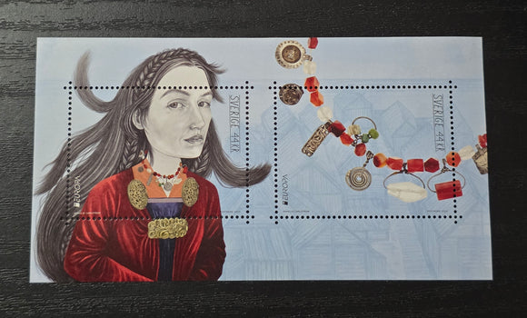 Sweden Europa CEPT Serie 2025 Minisheet Stamps. Archaeology. Viking Age Woman with a Protective Necklace. Mint