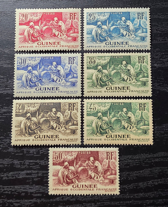 French Guinea Stamps 1938/40. Basket Weavers. Yt: FR-GU 131/7. Mint Hinged