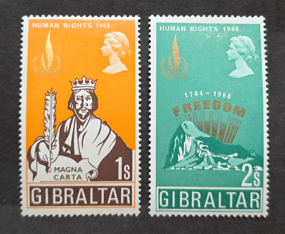 Gibraltar Stamp 1968. International Year of Human Right. Sg: 229/30. Mint Hinged.
