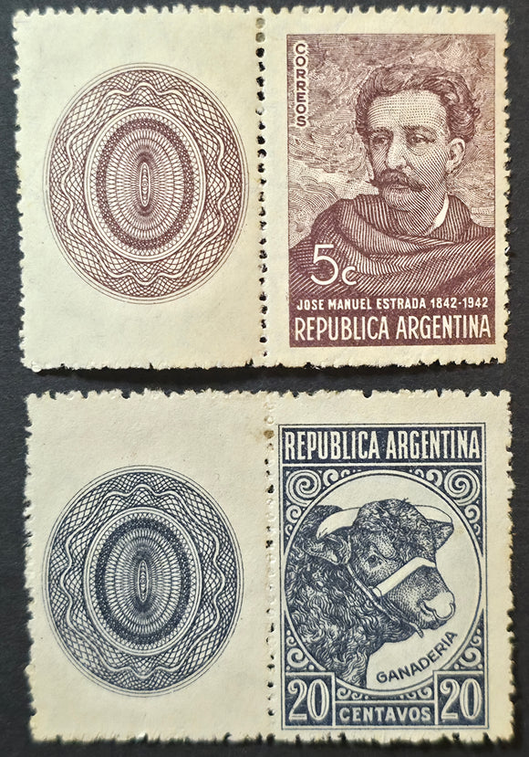 Argentina Stamps 1942 with Label at left. Göt: AR 856 and 884.