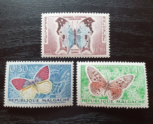 Madagascar Stamps 1960. Butterflies. Yt: MG 341/3. Mint Hinged. - StampsPhilately