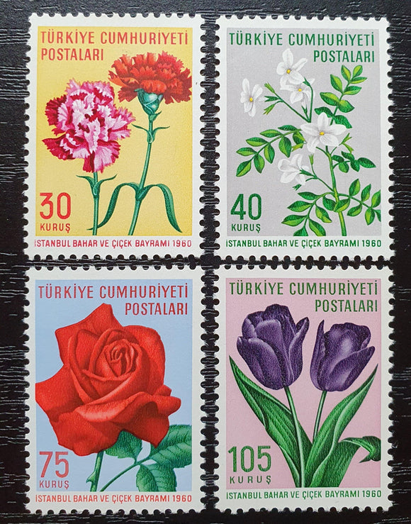 Turkey Stamps 1960. Spring Flowers Festivals, Istanbul. Sc: TR 1480/3. Mint. - StampsPhilately