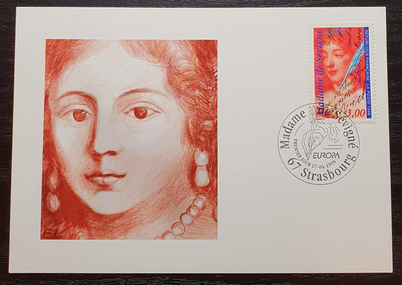 France Europa Postcard Stamp FDC 1996. Madame de Sevigne, Strasbourg. - StampsPhilately