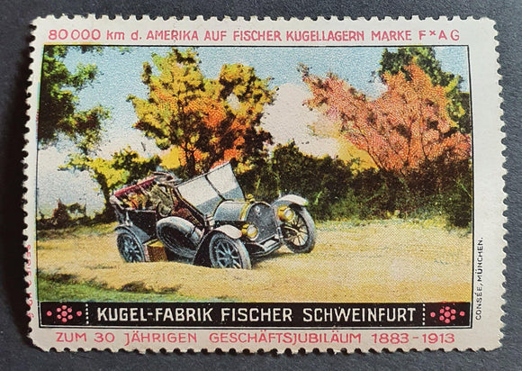 Germany Cinderella Label Poster Stamp 1913. Fischer Kugel-Fabrik Ball Bearings Schweinfurt. Unused. - StampsPhilately