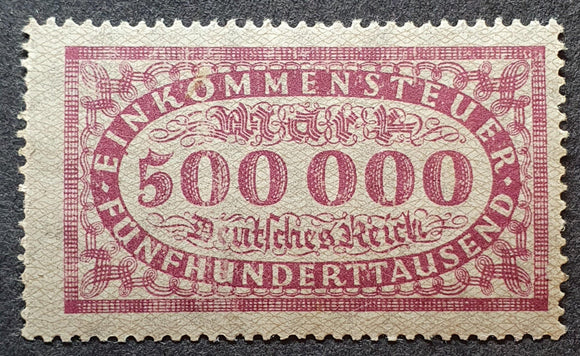 Germany Hyperinflation Revenue Income Stamp 1921/4. 500000 Funfhunderttausend. Mint Hinged. - StampsPhilately