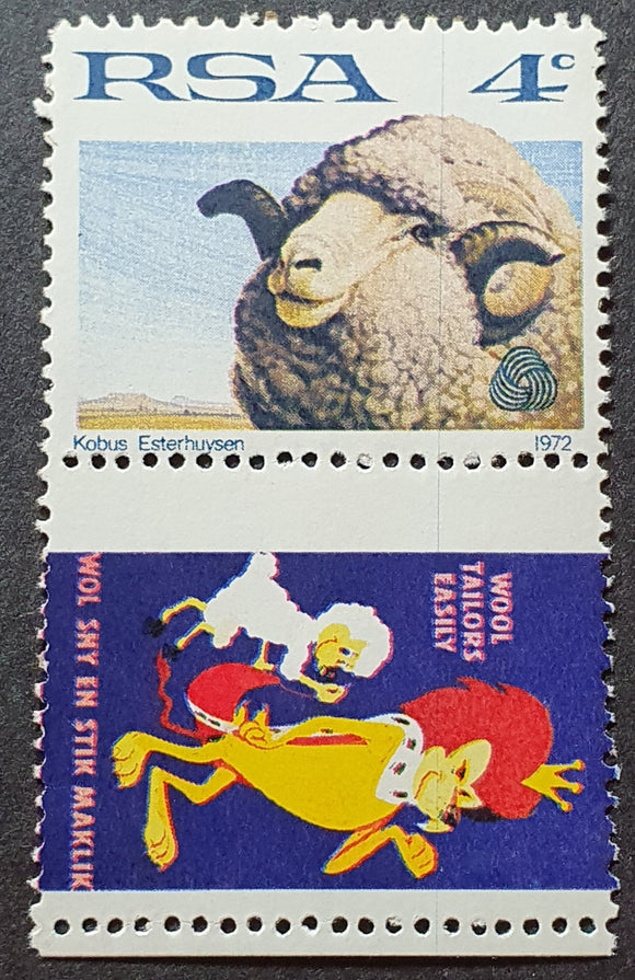 South Africa Stamp 1968. Merino Sheep with Cartoon on the Margin. Sc: ZA 371. Mint.