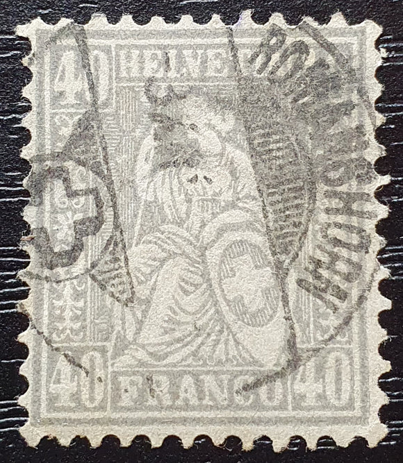 Switzerland Helvetia Stamp 1867/78. 40c, Grey. Genuine. Sg: 66. Used.