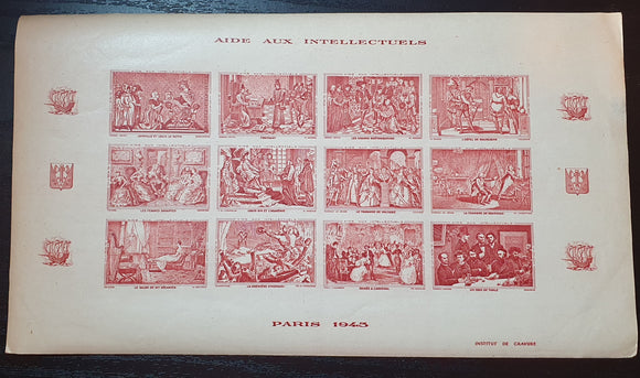 France Cinderella Stamps Perf and Imperf Blocks Paris 1943. Aide aux Intellectuels. Mint.