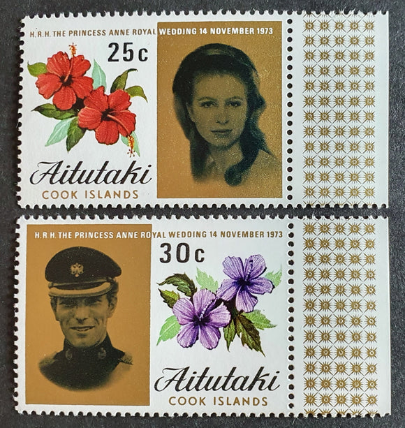 Aitutaki Stamps 1973. Wedding of Princess Anne & Mark Phillips. Sc: CK-AI 81/2. Mint.