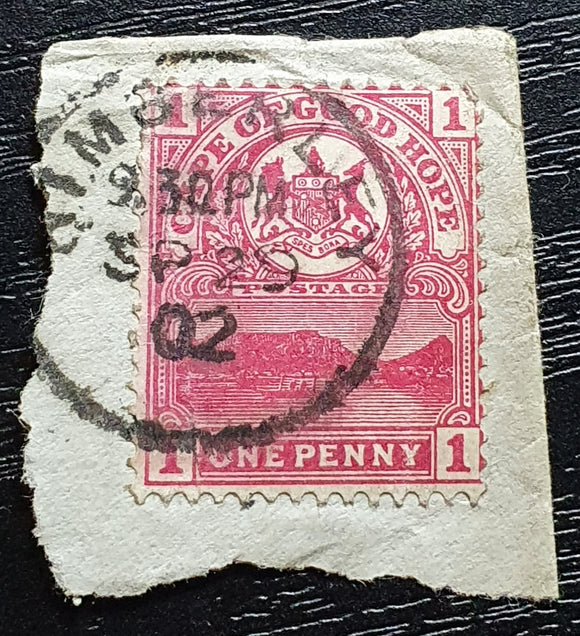 Cape of Good Hope Stamp 1900. Coat of Arms. Table Mountain and bay. Sg: ZA-CA 69. On paper.