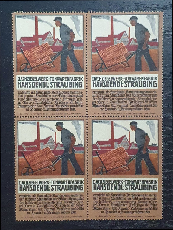 Germany Advertising Labels
Cinderella Block of Stamps. Roof & Pottery Factory. Unused.