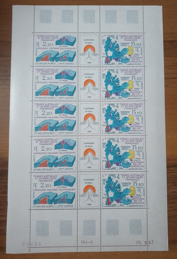 French Southern & Antartica Lands (TAAF) Sheet of Stamps 1988. Antartica's Geology. Yt: TF 138.