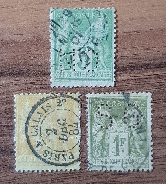 France Perfin Stamps Sage. 