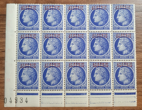 Algeria Part Sheet Stamps 1945. Ceres de Mazelin. Sc: DZ 199. Mint.