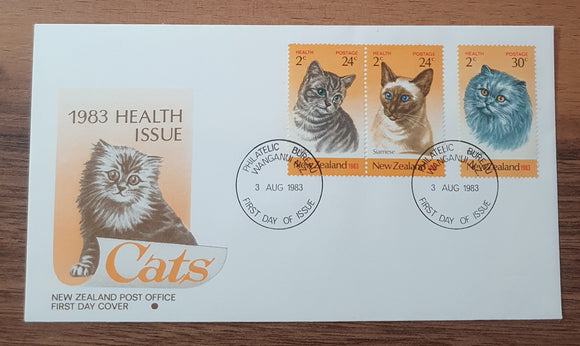 New Zealand First Day Cover 1983. Health Issue, Cats.