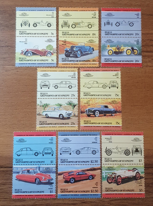 Bequia, Grenadines of St Vincent Se-Tenant Stamps 1984. Cars. Mc: VC-BQ 66/81. Mint.