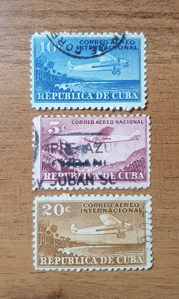 Cuba Stamps 1931/6. Airmail, Plane. Used.