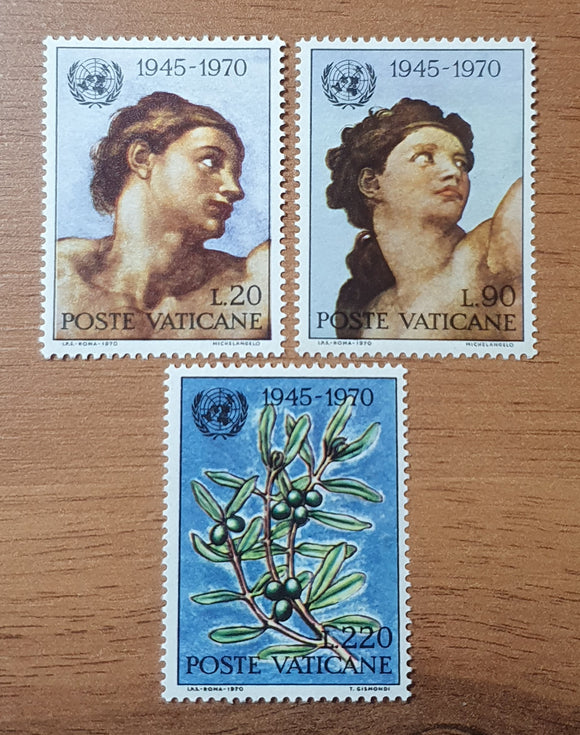 Vatican Stamp 1970. United Nations, 25th Anniversary. Mi: VA 569/71. Mint Hinged.