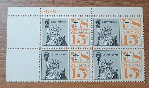 USA Block of Stamps 1961. Airmail, Statue of Liberty. Sc: US C63. Mint.