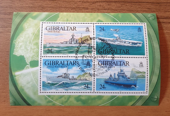 Gibraltar Minisheet Stamps 1993. Second World War Warships. Sg: GI MS694. CTO.