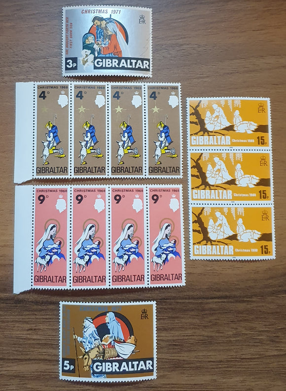 Gibraltar Stamps 1968/80. Christmas. Mint.