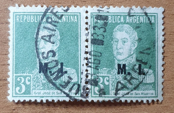 Argentina Stamp 1925. José Francisco de San Martin; Overprinted M.I. (Ministry of Interior). Sc: AR OD170a. Used.