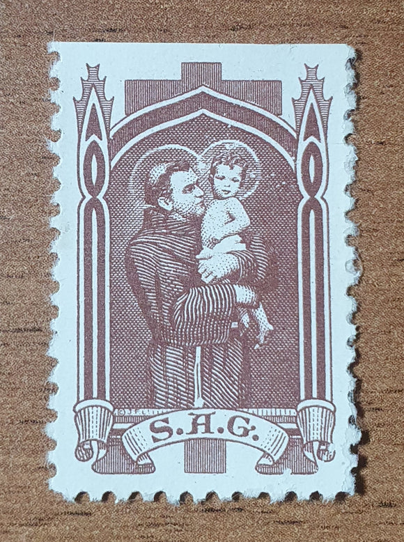 Religious Seal Cinderella Stamp SAG (St Anthony Guide). Unused.