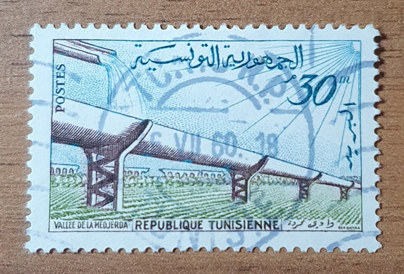 Tunisia Stamp 1959. Aqueduct, Medjerda Valley. Sc: TN 353. Used.