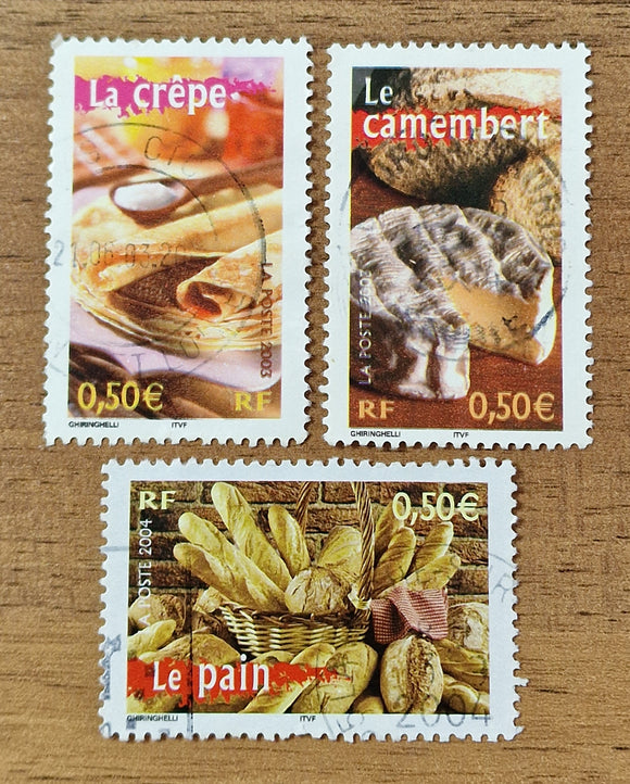 France Stamps 2003/4. Portraits of Regions; La Crêpe, Le Camembert, Le Pain.