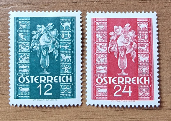 Austria Stamps 1937. Vase with Roses and Zodiac Signs. Mi: AT 658/9. Mint Hinged.