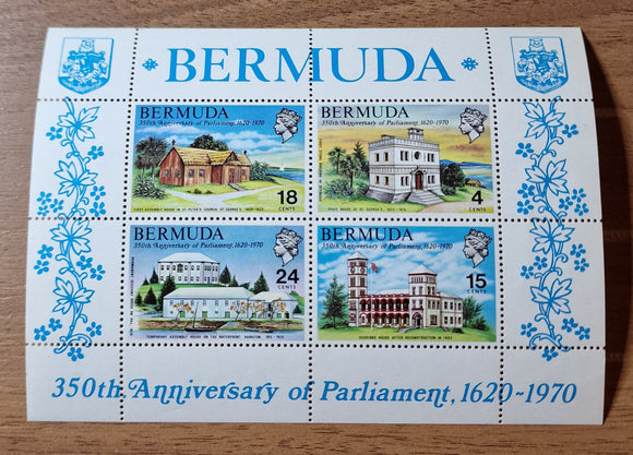 Bermuda Minisheet Stamps 1970. 350th Anniversary of Parliament. Sc: BM 275a. Mint.