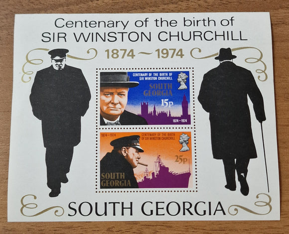 South Georgia Minisheet Stamps 1974. Centenary of the Birth of Sir Winston Churchill. Sc: GS 40a.