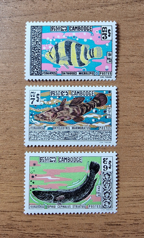 Cambodia Stamps 1970. Fish. Sc: KH 217/9. Mint.