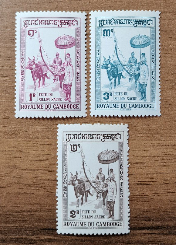 Cambodia Stamps 1960. Feast of the Sacred Furrow. Sc: KH 79/81. Mint.