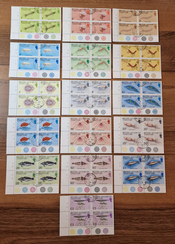 British Antarctic Territories Block of Stamps, Complete Set 1984. Marine Life. CTO.