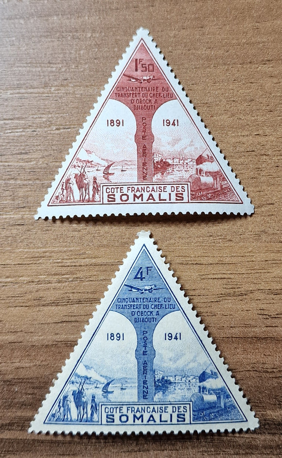 French Somaliland Stamps 1943. Transfer of Hef Town of Obock in Djibouti. Yt: FR-SO PA11/2. Mint Hinged.