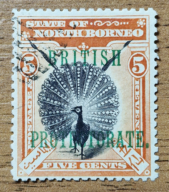 North Borneo Stamp 1901. Great Argus Pheasant. Sc: NB 109. Used.