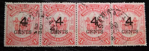 North Borneo Stamps 1895. Coat of Arms; Surcharged. Sc: NB 74. Used Hinged.