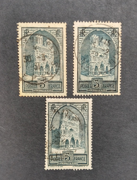 France Stamps 1930/31. Cathedrale de Reims, Type I, II & IV. Yt & Maury: #259 I, #259 II & #259 IV. Used - StampsPhilately