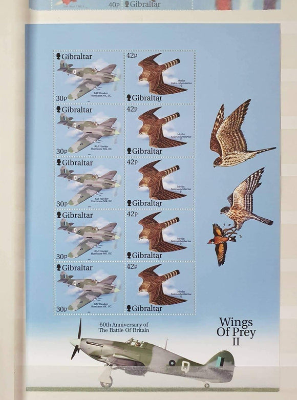 Gibraltar Sheet Stamps 2000 Wings of Prey II; Fighter jets and Birds. Mint - StampsPhilately