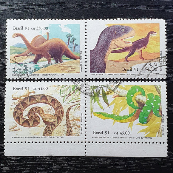 Brazil Stamps 1991. 173rd Anniversary of the National Museum and the 90th Anniversary of the Butantan Institute. Sg: BR 2481-2484. Used - StampsPhilately