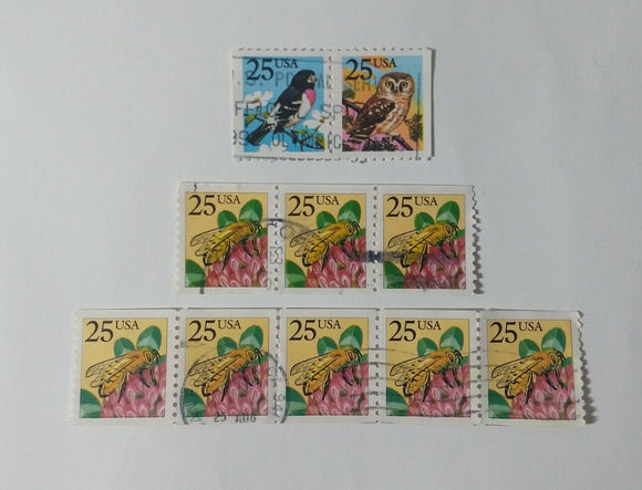 US Stamps Collection. Honeybee, Bird, Owl, flower, nature; 1988. Used. - StampsPhilately